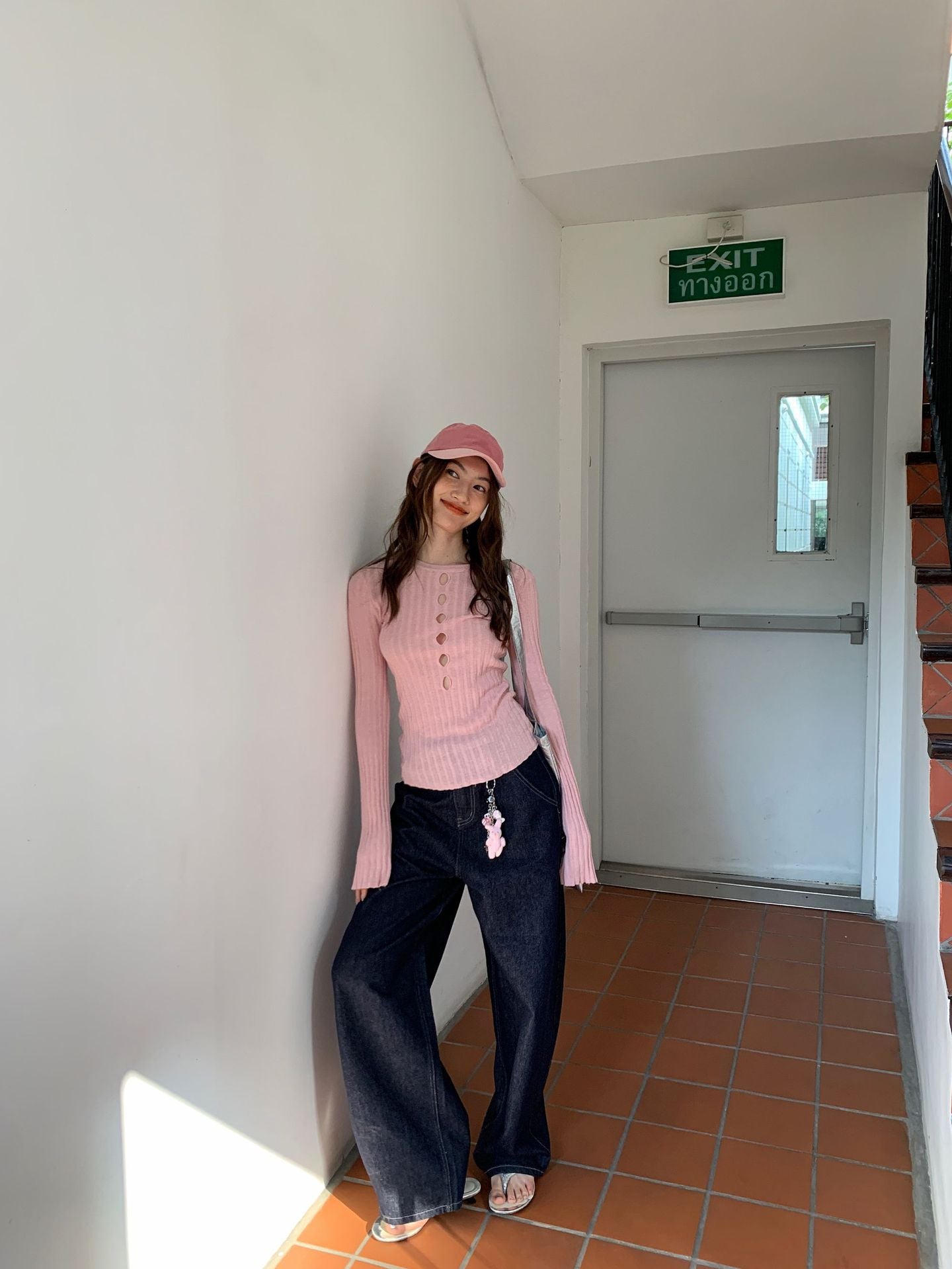 Early autumn hot girl, fitted sweater girl