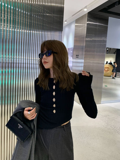 Early autumn hot girl, fitted sweater girl