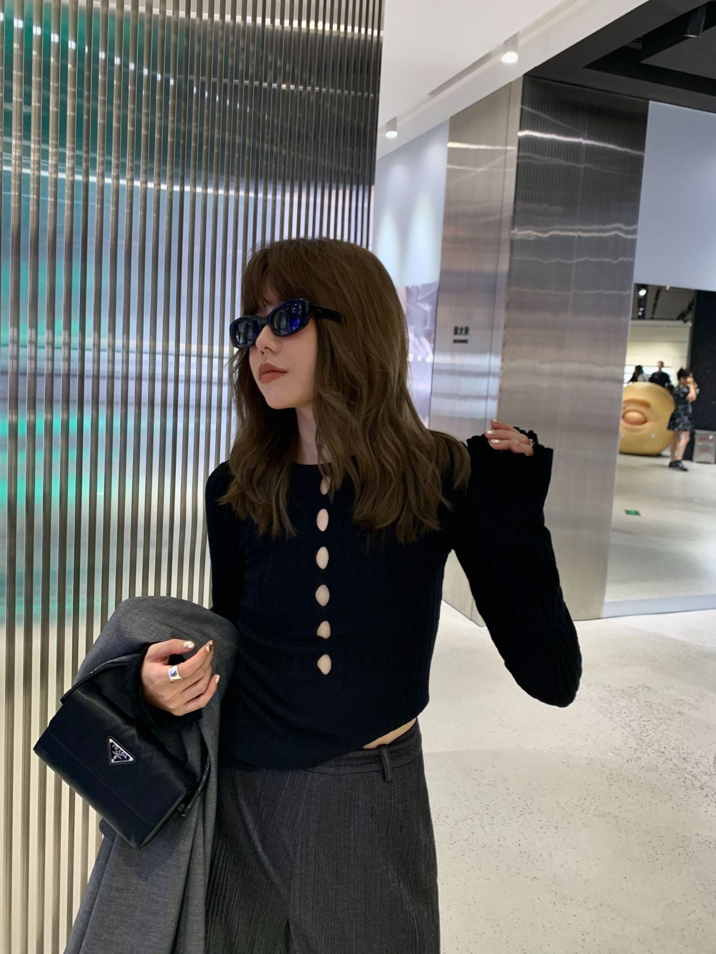 Early autumn hot girl, fitted sweater girl