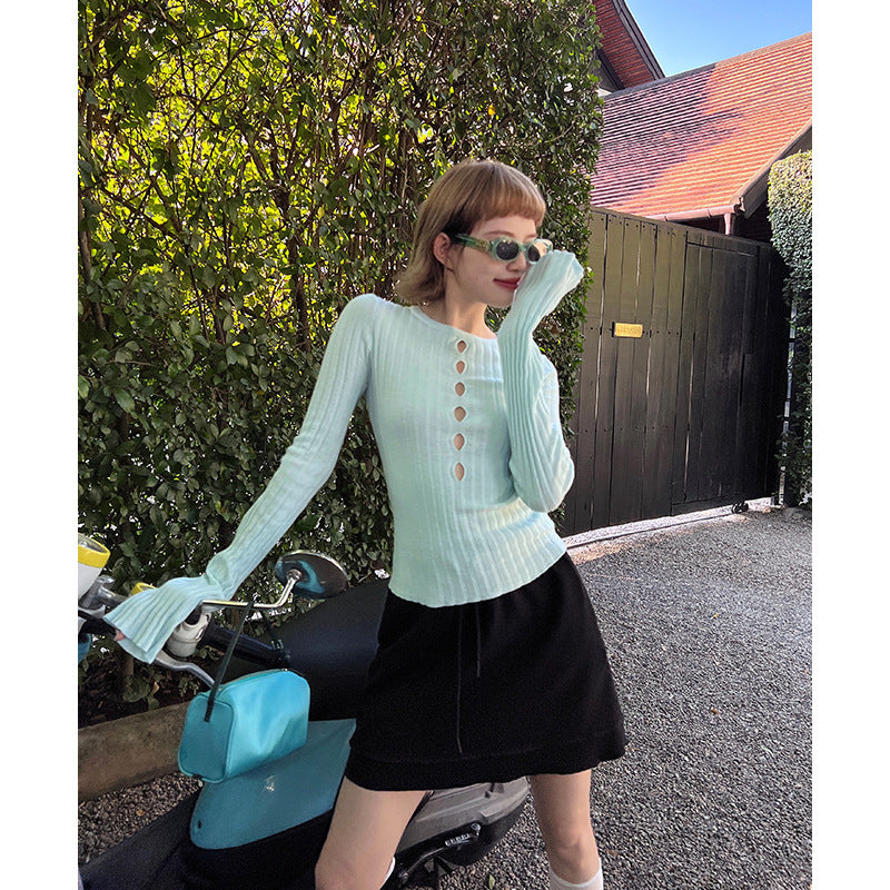 Early autumn hot girl, fitted sweater girl