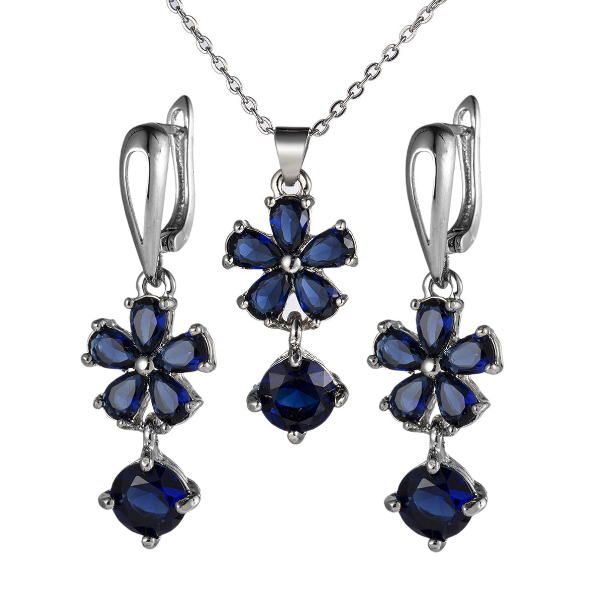 Earrings Necklace Set with Sapphire Blue Zircon
