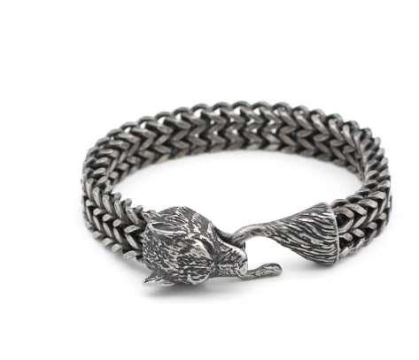 Buy Men’s Wolf Head Stainless Steel Cuban Chain Bracelet