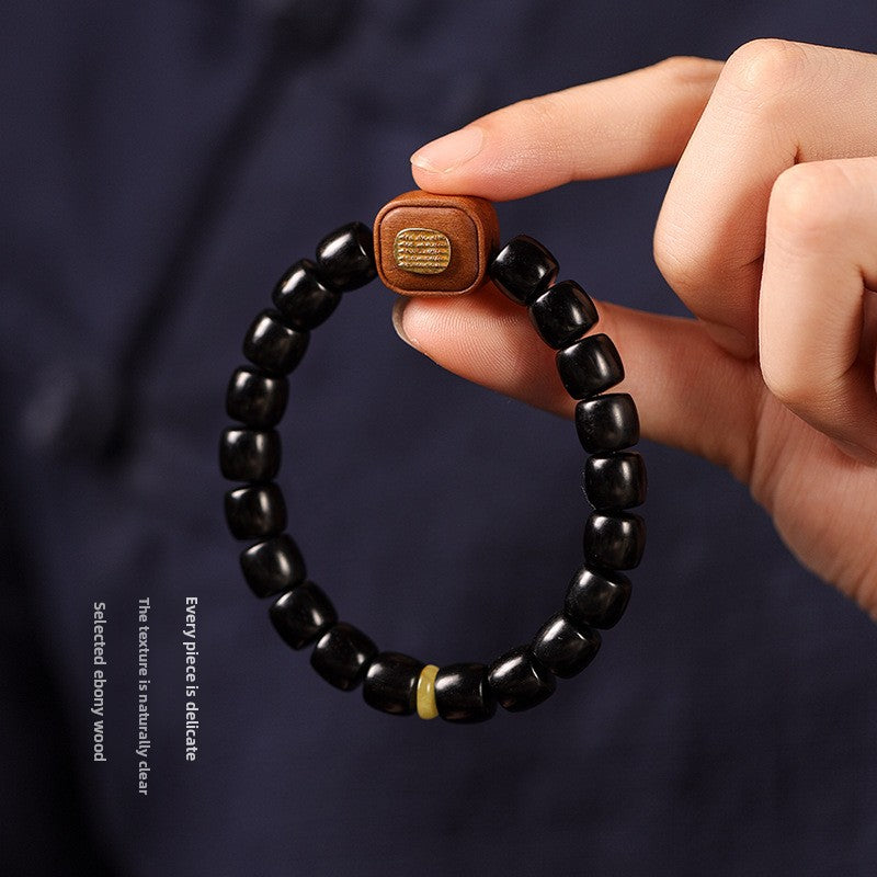 Ebony Wood Bracelet Zen Style Barrel Beads