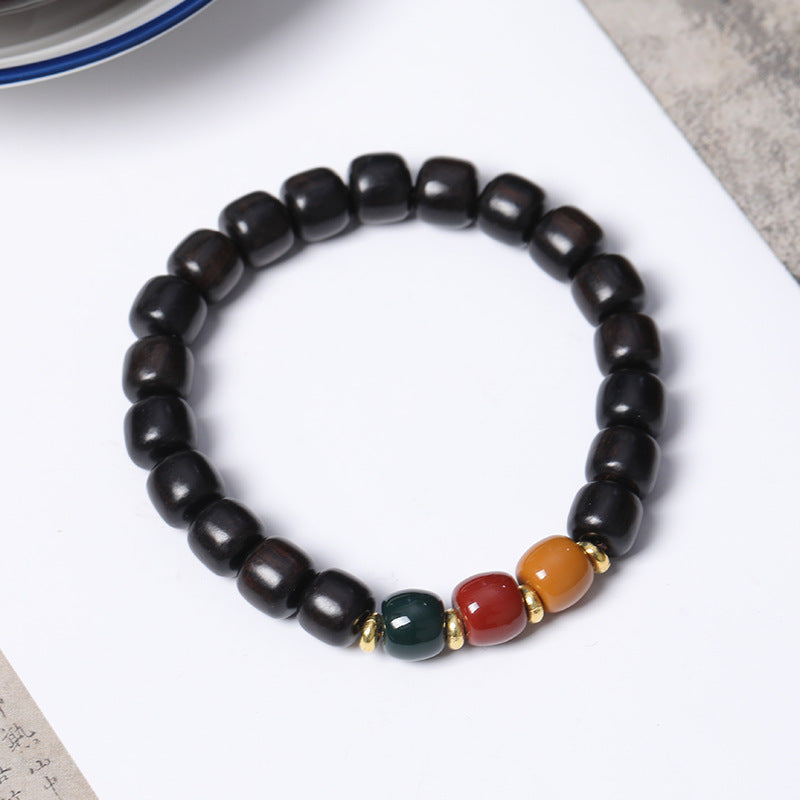 Ebony Wood Bracelet Zen Style Barrel Beads