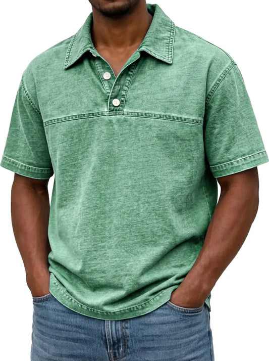 Buy Men’s Solid-Color Vintage Short Sleeve Lapel Polo