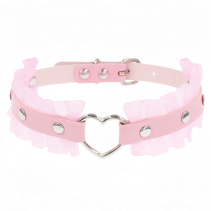 Eco-Friendly PU Leather Punk Heart Choker Necklace