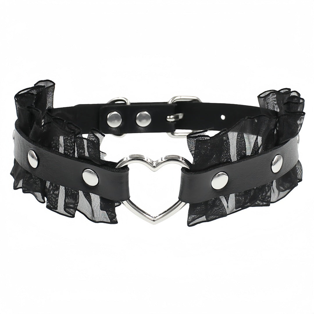 Eco-Friendly PU Leather Punk Heart Choker Necklace