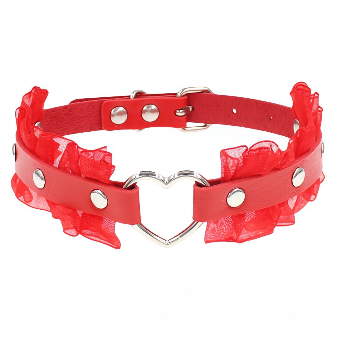 Eco-Friendly PU Leather Punk Heart Choker Necklace