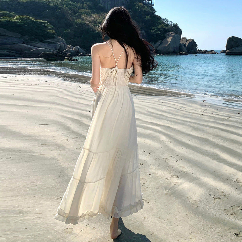 Eco V-neck Backless Cotton Linen Vacation Dress