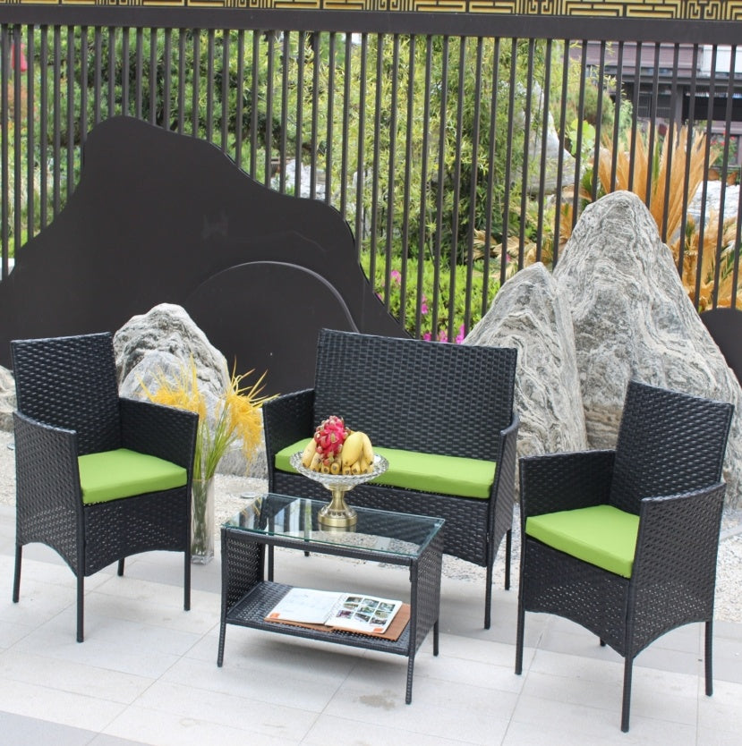 4PC Rattan Patio Furniture Set Outdoor Wicker Sofa Cushions