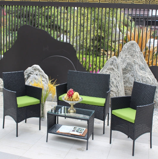 4PC Rattan Patio Furniture Set Outdoor Wicker Sofa Cushions
