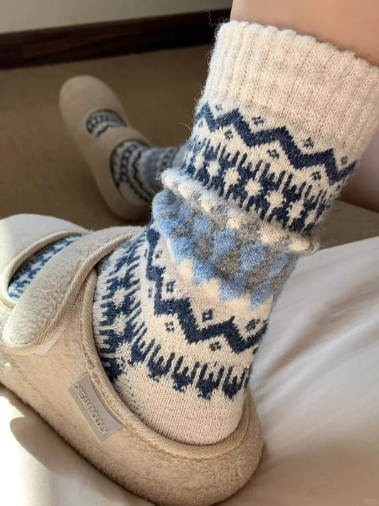 Nordic Fair Isle Wool Winter Socks for Cold Weather Wear Pair
