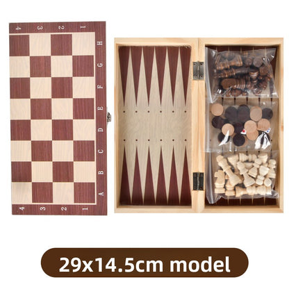 Wooden Chess Checkers Backgammon Set for Strategy Game Fun