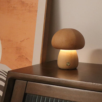 Wooden Mushroom LED Night Light Touch Switch Bedside Lamp