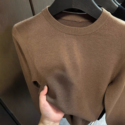 Crew-neck Casual Long-sleeve Knit Shirt – Solid-color Design