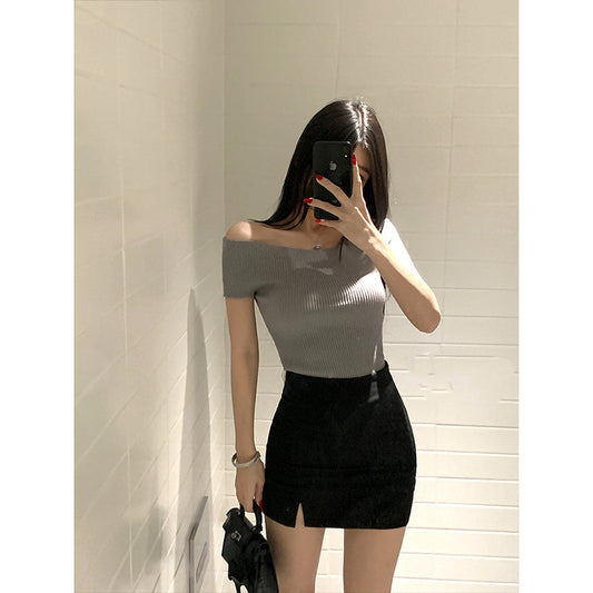 Buy High-Waisted Front-Slit Form-Fitting Stretchy Pencil Skirt