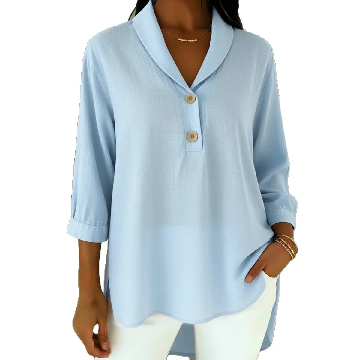 Womens Casual Loose-Fit Button-Up Shirt With Peter Pan Collar