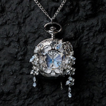 Couples Teal  Green Butterfly Animated Pocket Watch  Romantic