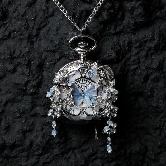 Couples Teal  Green Butterfly Animated Pocket Watch  Romantic
