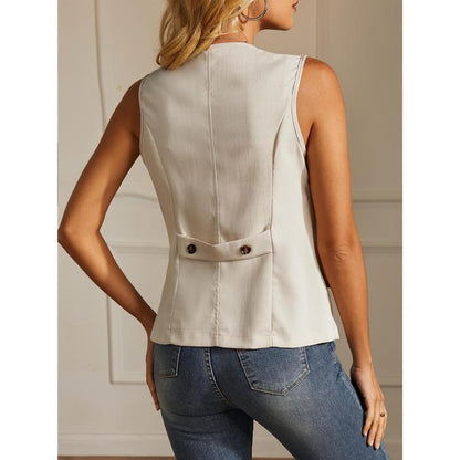 Off-White Striped Linen Top for Women Loose-Fitting & Casual