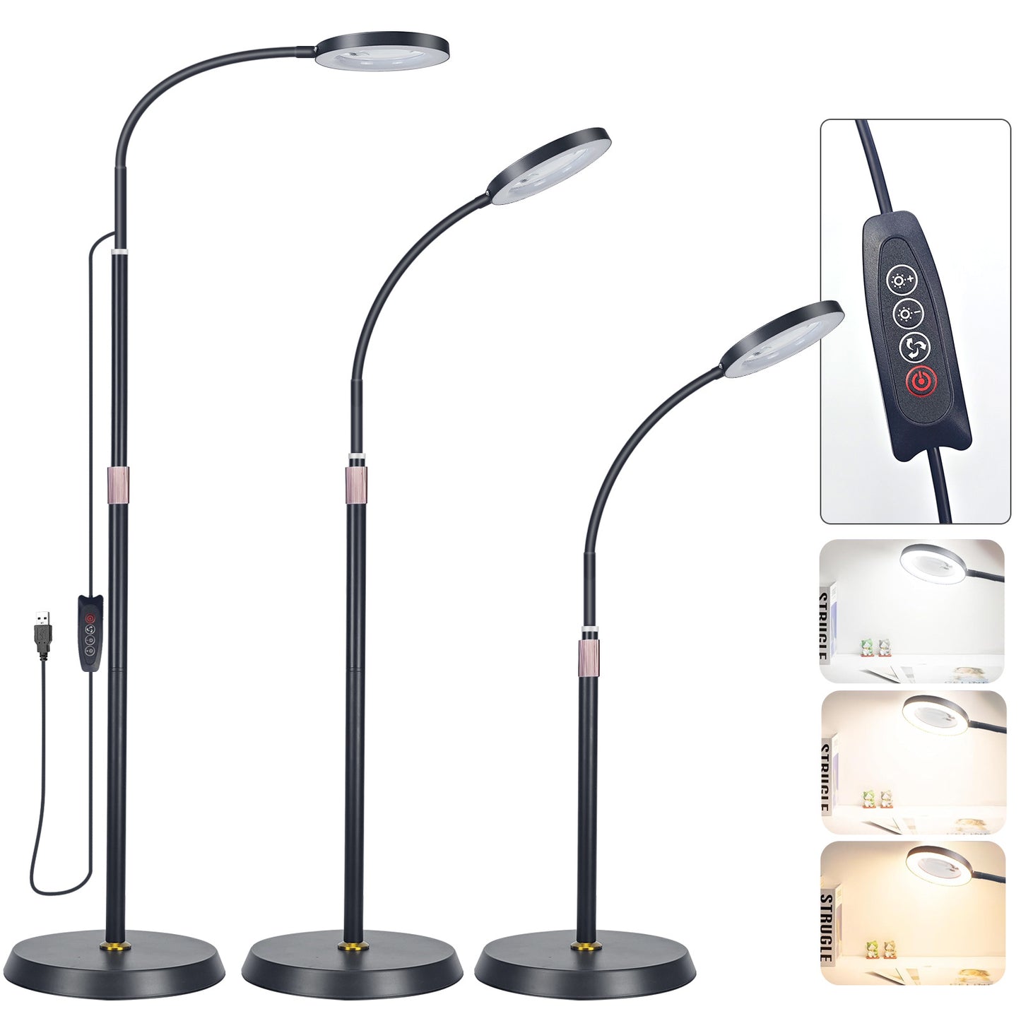 Magnifying Floor Lamp with LED Light for Home and Craft Use