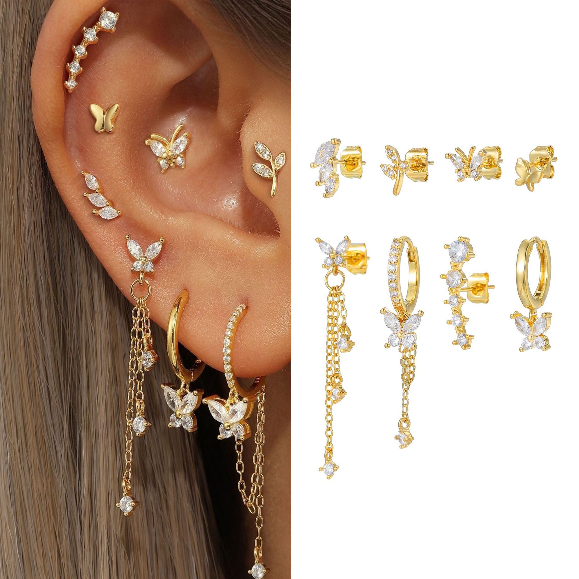 Eight-piece set of ear bone studs