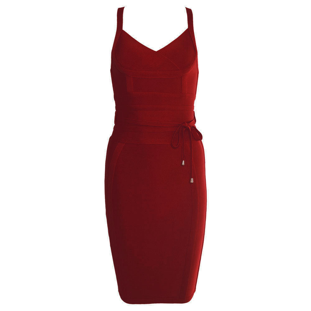 Elastic Bandage Dress with Tie-Up Waist