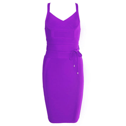 Elastic Bandage Dress with Tie-Up Waist
