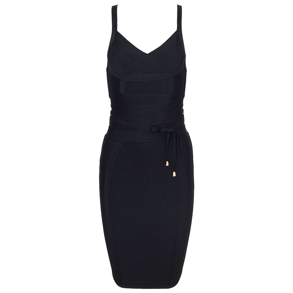 Elastic Bandage Dress with Tie-Up Waist
