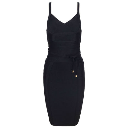 Elastic Bandage Dress with Tie-Up Waist