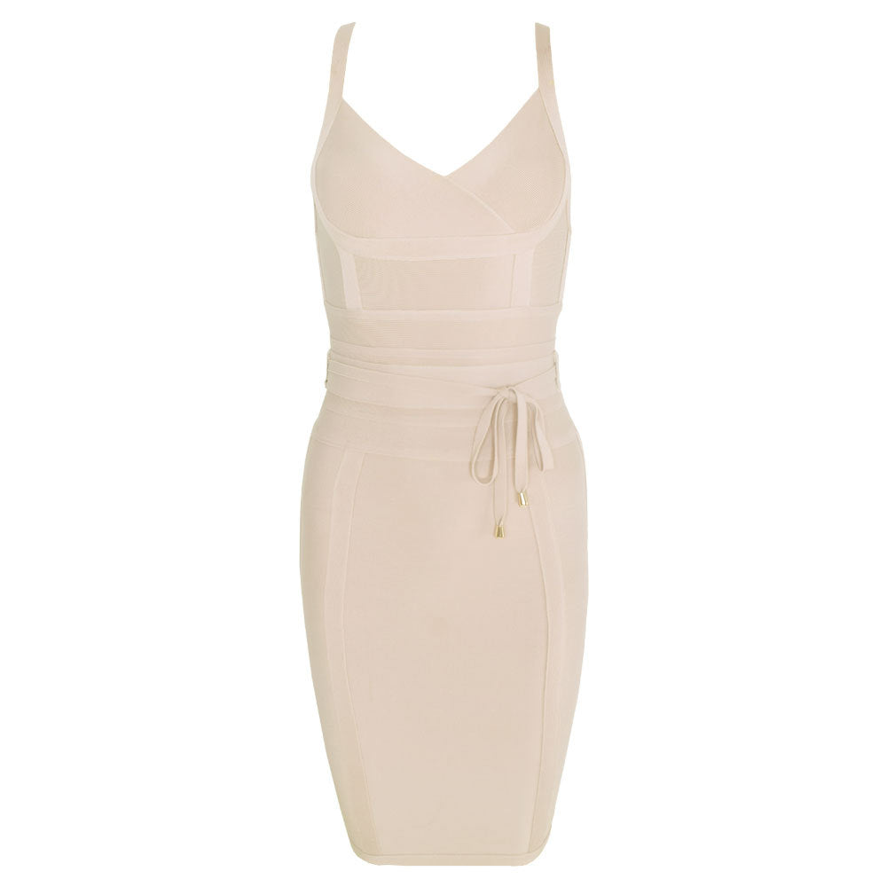 Elastic Bandage Dress with Tie-Up Waist