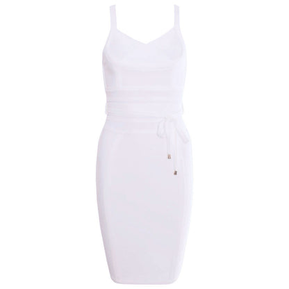 Elastic Bandage Dress with Tie-Up Waist