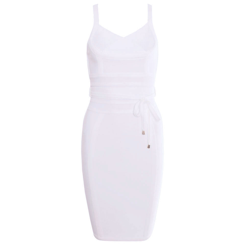 Elastic Bandage Dress with Tie-Up Waist