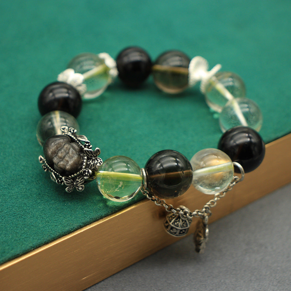 Elastic Crystal Bead Bracelet with Amethyst Citrine