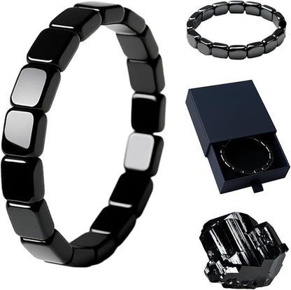 Elastic Hematite Geometric Bead Bracelet