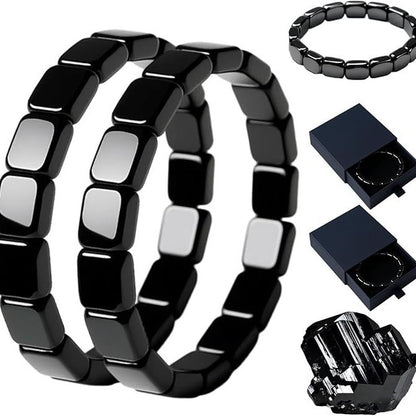 Elastic Hematite Geometric Bead Bracelet