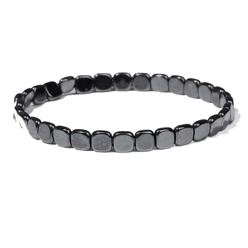 Elastic Hematite Geometric Bead Bracelet