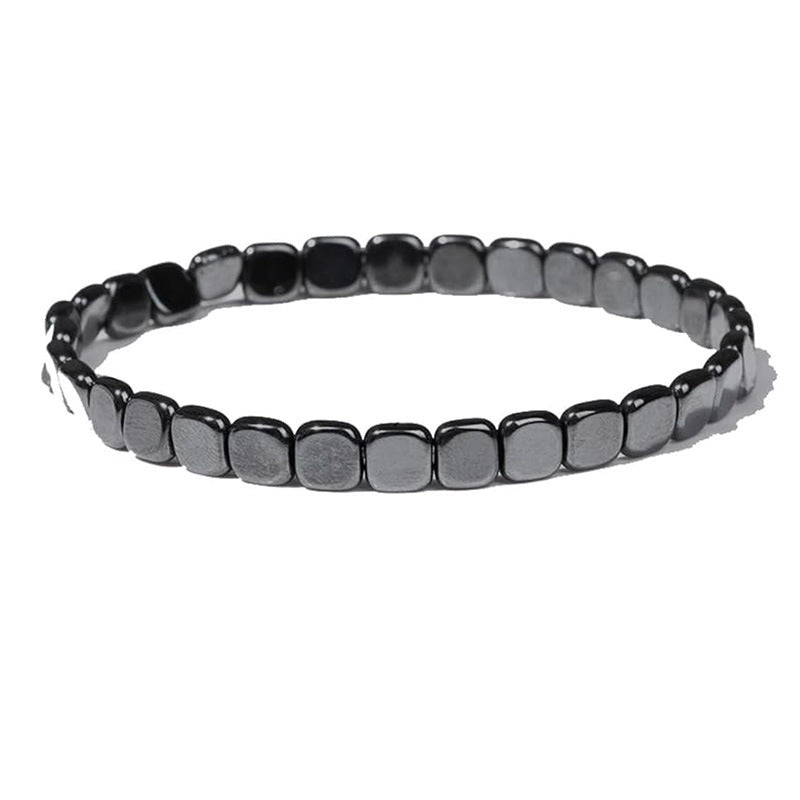 Elastic Hematite Geometric Bead Bracelet