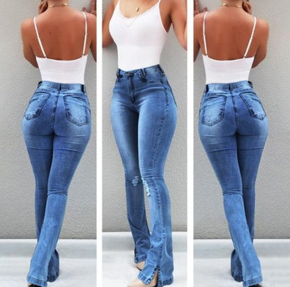 Elastic High Waist Flared Jeans for Women