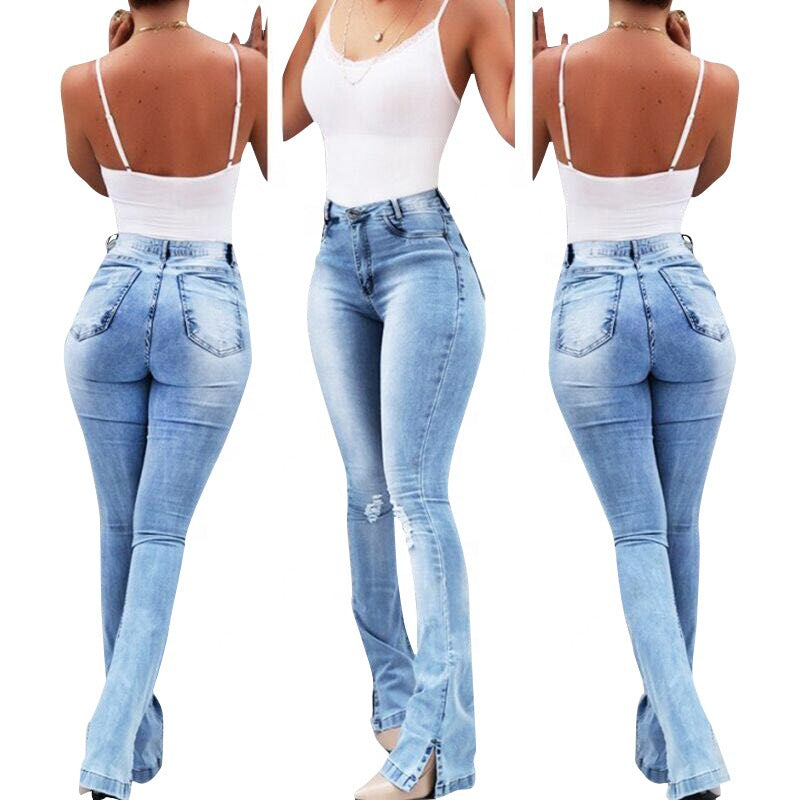 Elastic High Waist Flared Jeans for Women