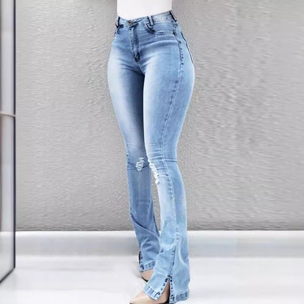 Elastic High Waist Flared Jeans for Women