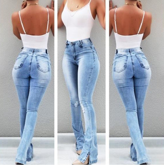 Elastic High Waist Flared Jeans for Women