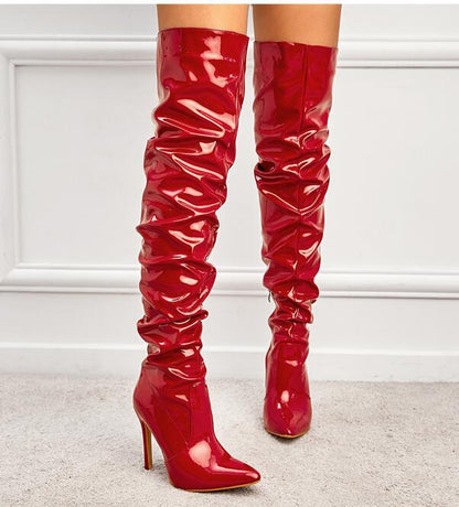 Elastic knee-length boots