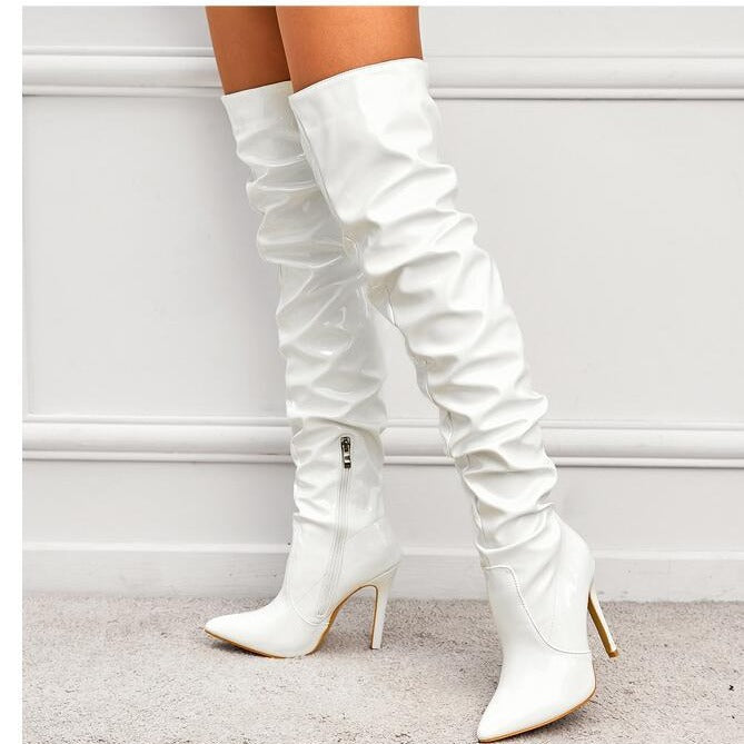 Elastic knee-length boots