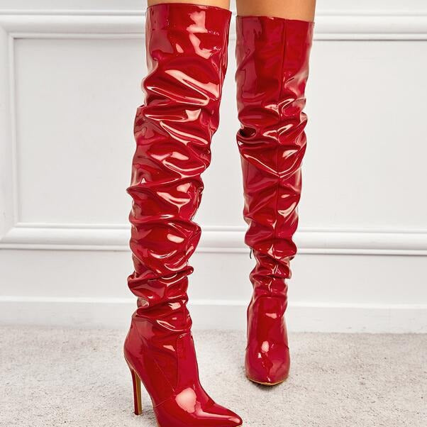 Elastic knee-length boots