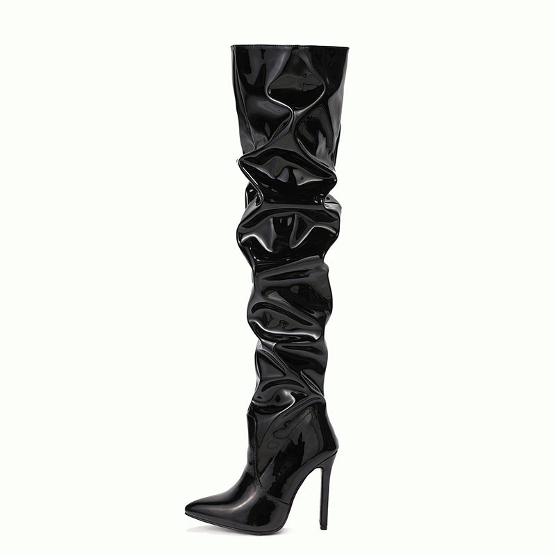 Elastic knee-length boots