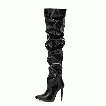 Elastic knee-length boots
