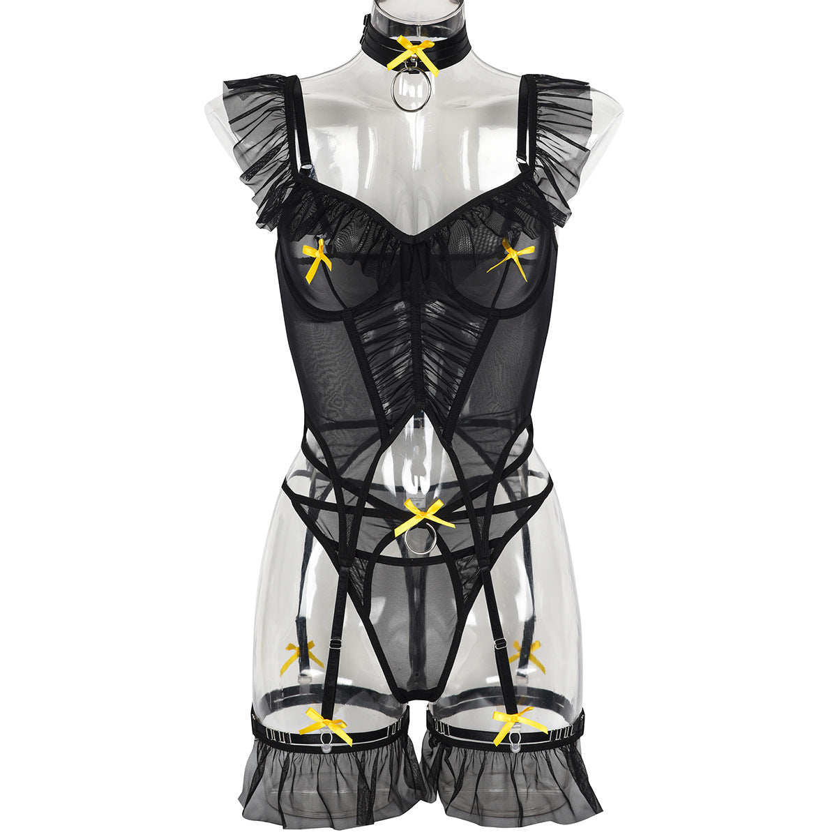 Elastic Mesh Backless Jumpsuit Set
