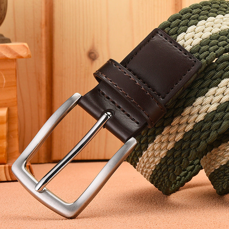 Elastic Pin Buckle Woven Belt for Men