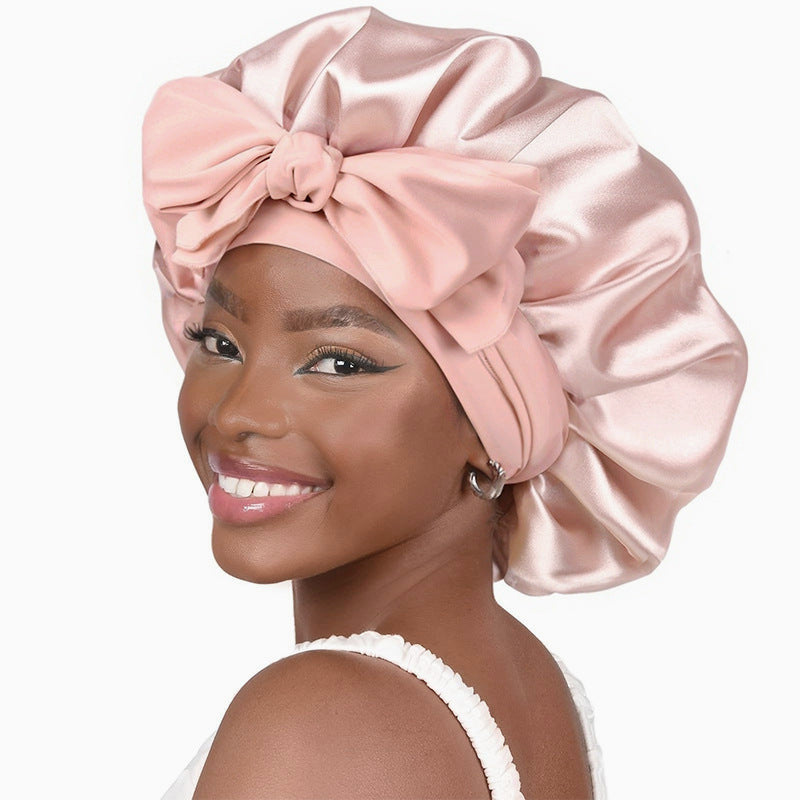 Elastic ribbon satin sleep cap